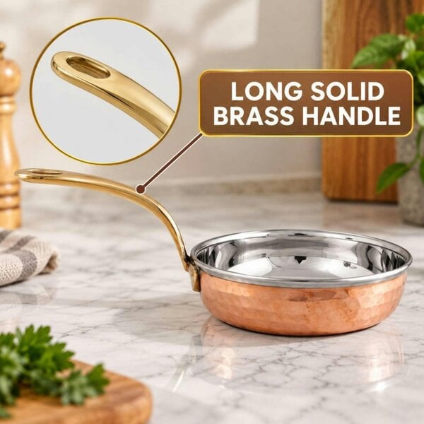 Dyzi 13cm Copper Steel Frying Pan with Long Brass Handle