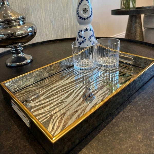 Maison des Cadeaux Rectangular Zebra Print Decorative Coffee Table Tray