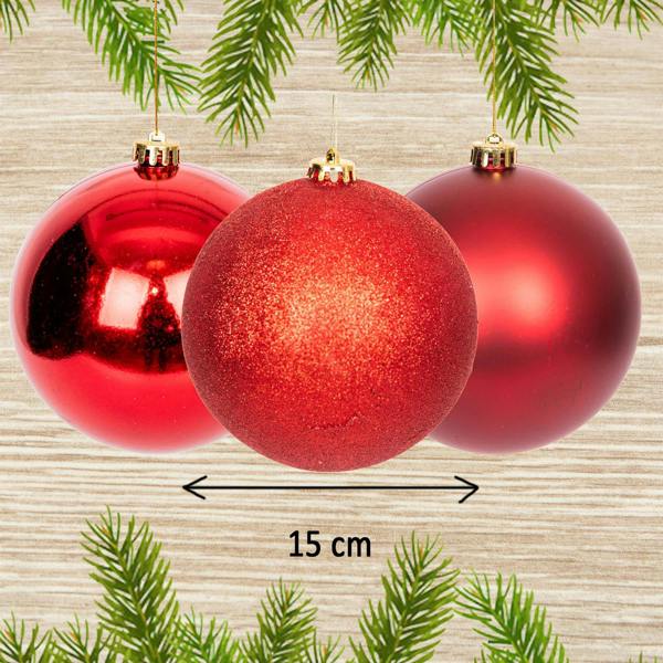 Shatchi 15cm Christmas Bauble Set, 3 Pieces, Shatterproof Dark Red Tree Decorations