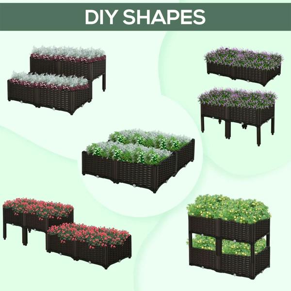 Brown raised planter box set of 4 showing different DIY layouts and shapes