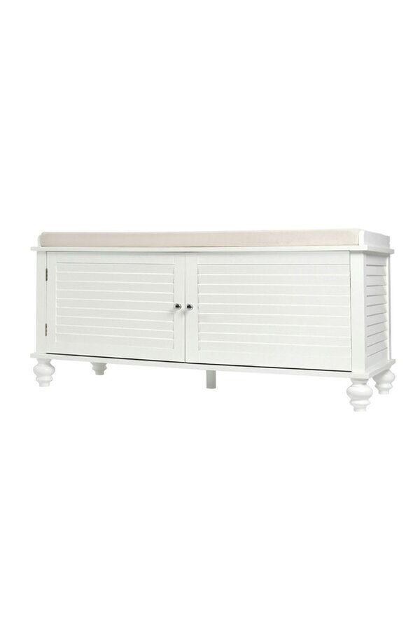 Living and Home White Shoe Cabinet Storage Bench with Linen Cushion