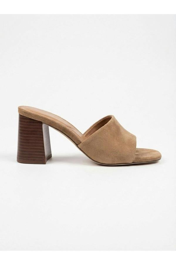Rosa Womens Square Toe Block Heel Mules - Taupe