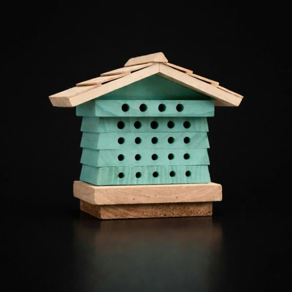 Wooden Bee House Insect Habitat with Multi-Hole Nesting Blocks