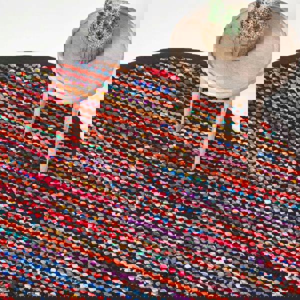 HOMESCAPES Handwoven Multi Coloured Recycled Chindi Folk Rug