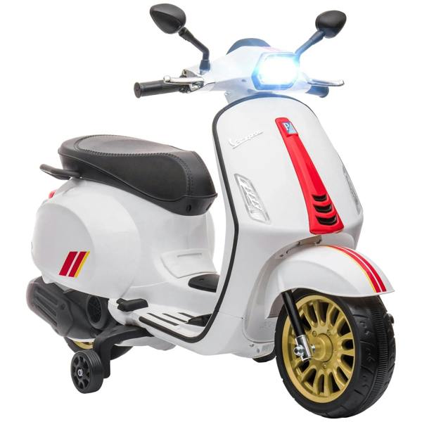 White kids electric motorbike with front LED headlight and gold wheels