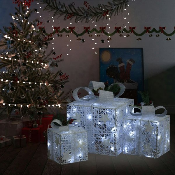 Berkfield Decorative Christmas Gift Boxes 3 pcs White Outdoor Indoor