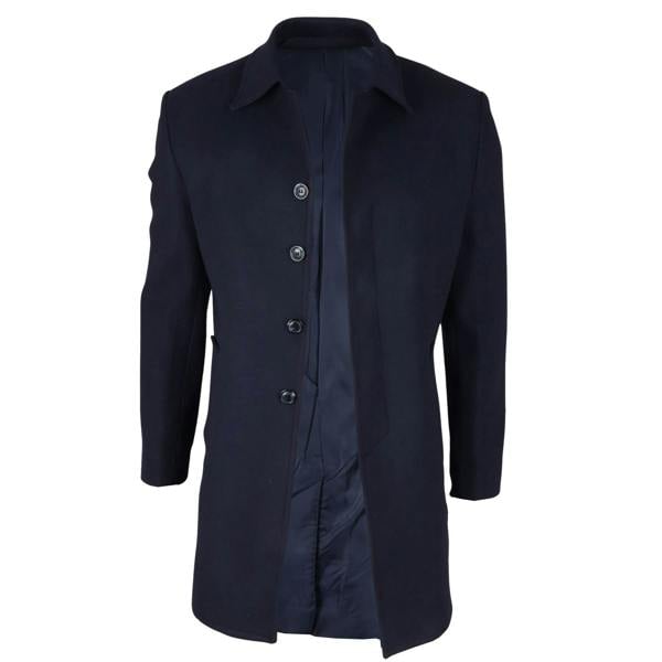Infinity Leather Men's Wool Blend Classic Collar Navy Overcoat