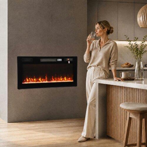 HOMCOM 3 IN 1 Electric Fireplace with 12 Flame Colours, 5 Brightness, 92cm