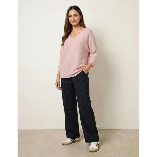 Blue Vanilla Metallic V Neck Knitted Ripple Jumper - Pink