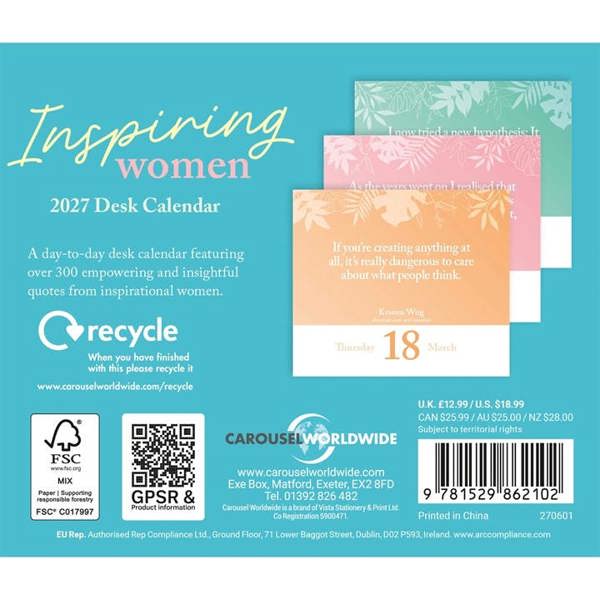 Inspiring Women Desk Calendar 2027, Desk Calendars, Day To View, History & Literature, Gift