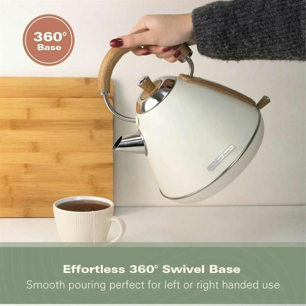 Hamilton Beach Scandi 1.7L Pyramid Kettle - Matte Cream with Wood Effect