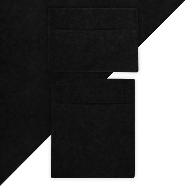 Black storage pouches made of soft felt, featuring two pockets for organization, ideal for home or office use
