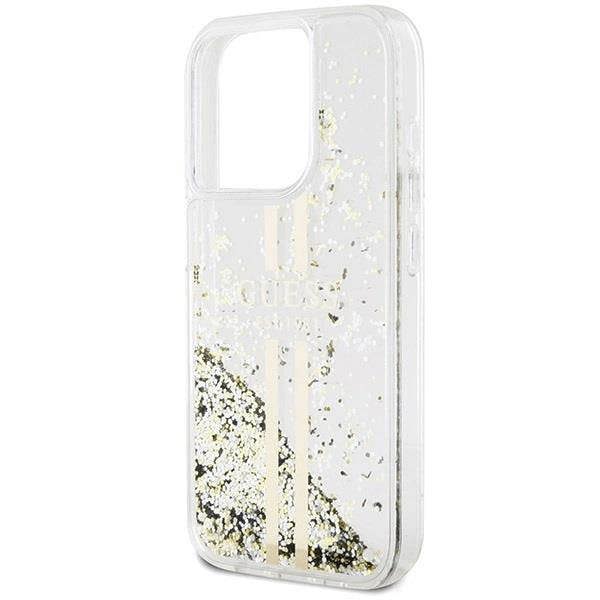 Guess Liquid Glitter Gold Stripes Hard Case for iphone 15 Pro 6.1" Transparent - GUHCP15LLFCSEGT