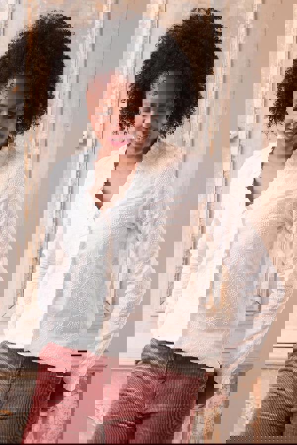 Kit Ruffle Embroidered Cotton Blouse White | Lily and Me Clothing