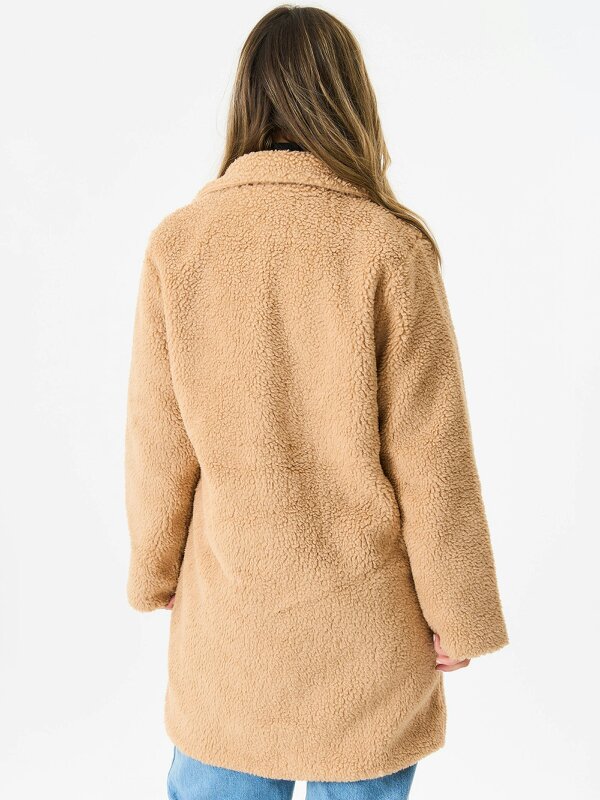 Gini London Camel Faux Fur Longline Teddy Overcoat