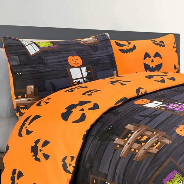 Smart Living Luxury Soft Reversible Haunted House Duvet Cover & Pillowcases - Charcoal