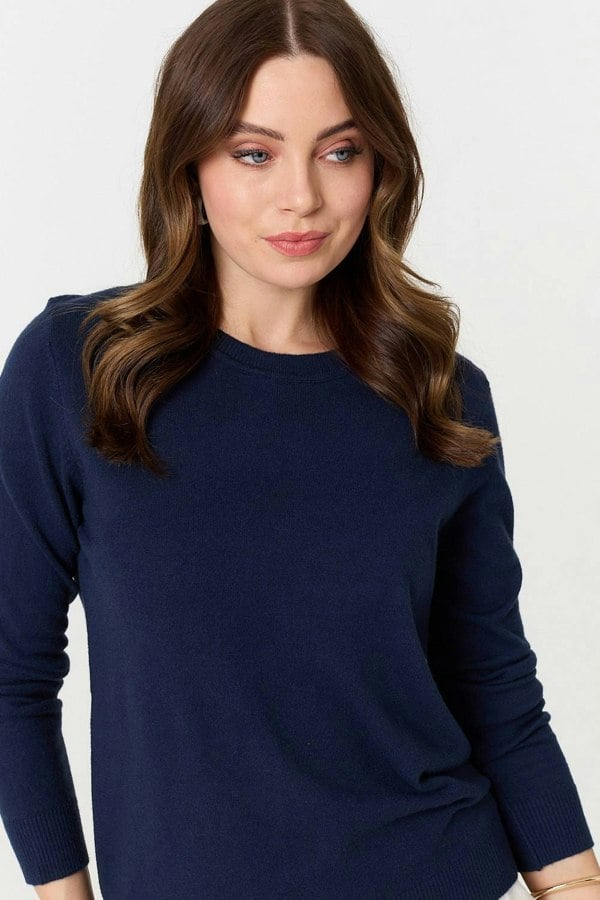 Navy | Plain Soft Knit Long Sleeve Jumper
