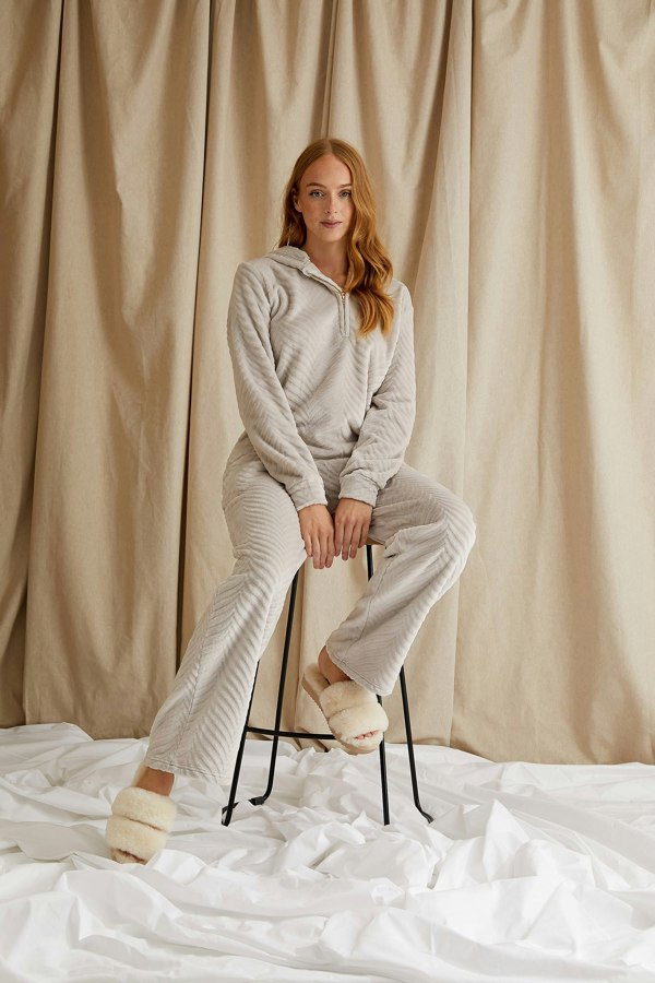 Women's Cosy Chevron Lounge Suit in Almond from Pretty You London