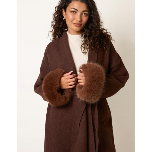 Blue Vanilla Wrap Coat With Faux Fur Cuffs