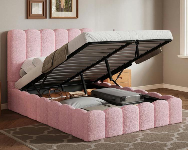 Groundlevel Kingsley Boucle Upholstered Gas Lift Ottoman Bed Frame