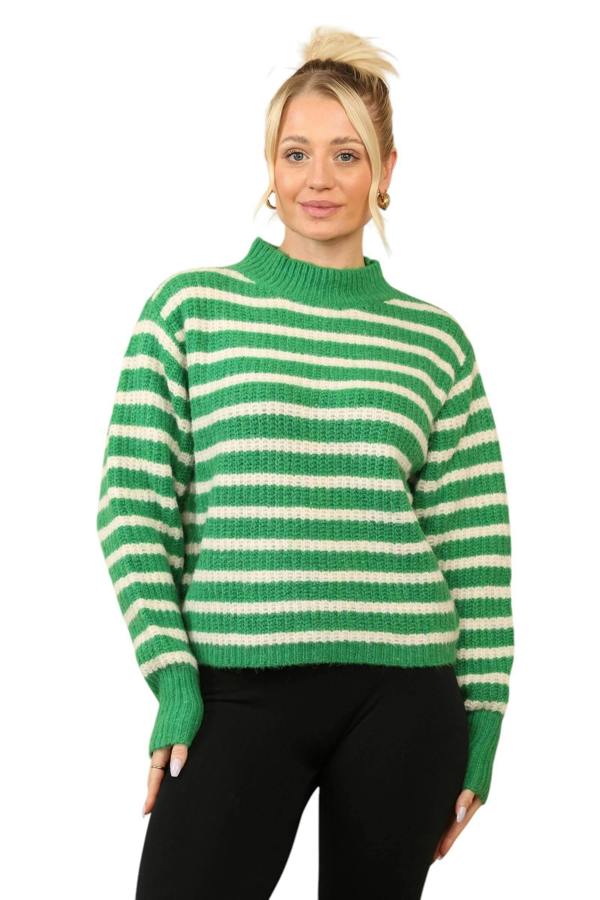 Cosy Striped Jumper with Mock Neck – Soft Acrylic Knit G/W - Elaina Fashion
