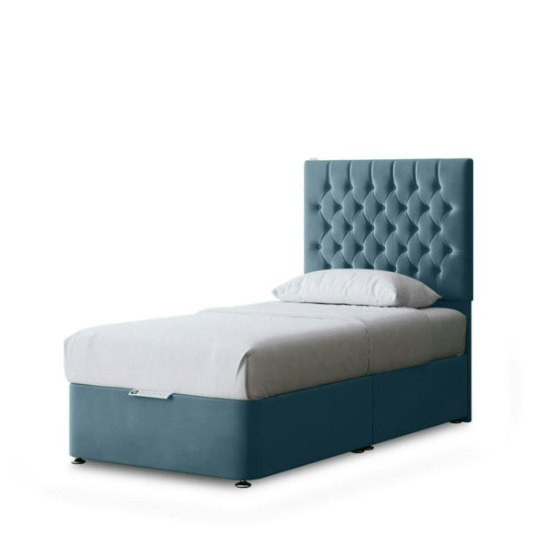 DS Living Seraphine Divan Bed with Upholstered Headboard - Blue - Single