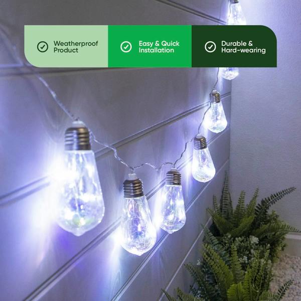 Gardenwize 10-Piece Solar String Lights – 2m Tubular LED Bulb Lights