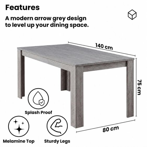 Kosy Koala Light Grey Arrow Pattern Dining Table Set with 4 Grey Velvet Chairs & Bench, 140x80x75cm
