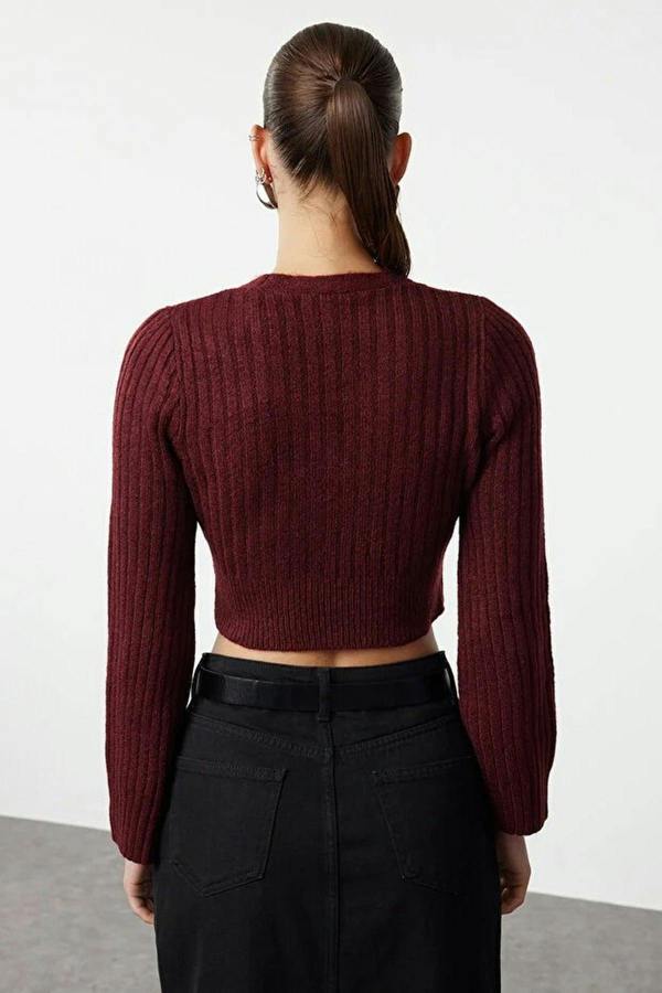 WOVCOR Crop Soft Textured Double Breasted Knit Sweater