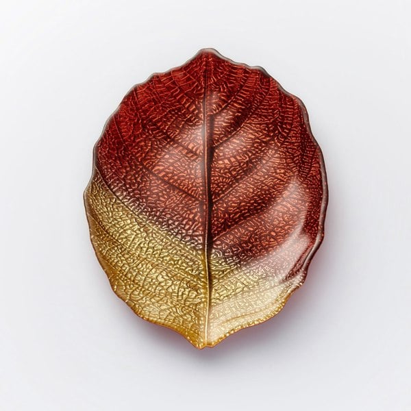 Glass Plate - Leaf Design - Brown & Gold
