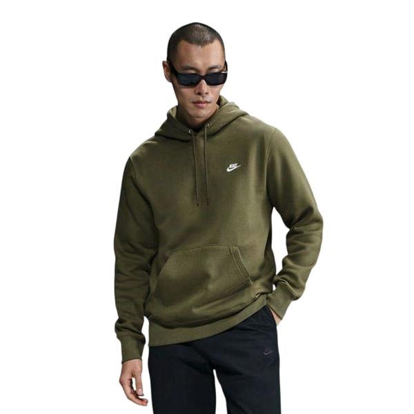 Nike Mens Club Fleece Pullover Hoodie - Olive/White - 