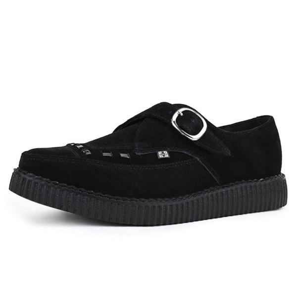 TUK Footwear TUK Pointed Creeper Black Suede Monk Buckle Platform Shoes - A8139