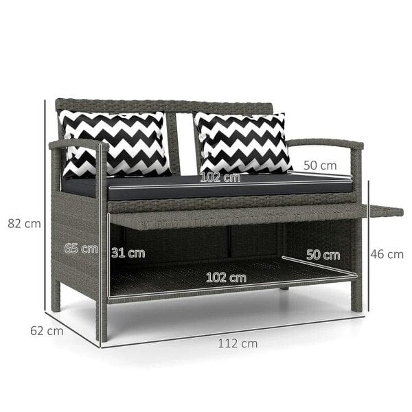 160L Storage Two-Seater Rattan Bench - Grey