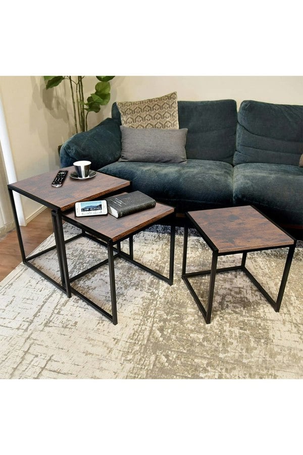 Living and Home Industrial Style Set of 3 Square Nesting Side Tables