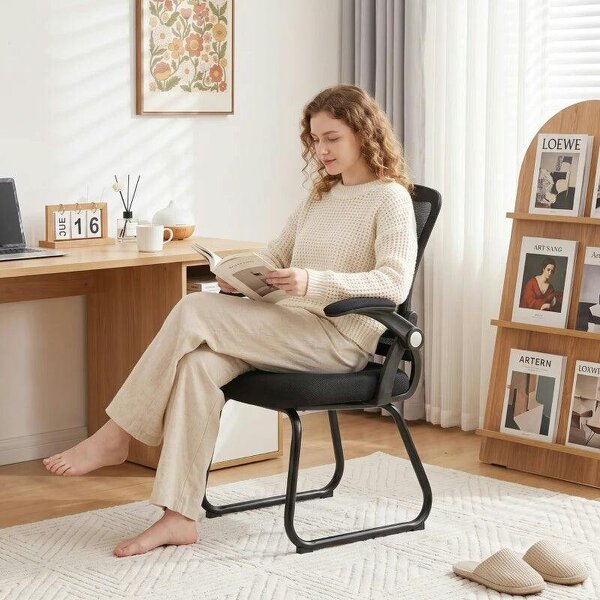 Office Chair, Ergonomic Desk Chair No Wheels with Mesh Backrest and Steel Legs for Home Conference Room, Black