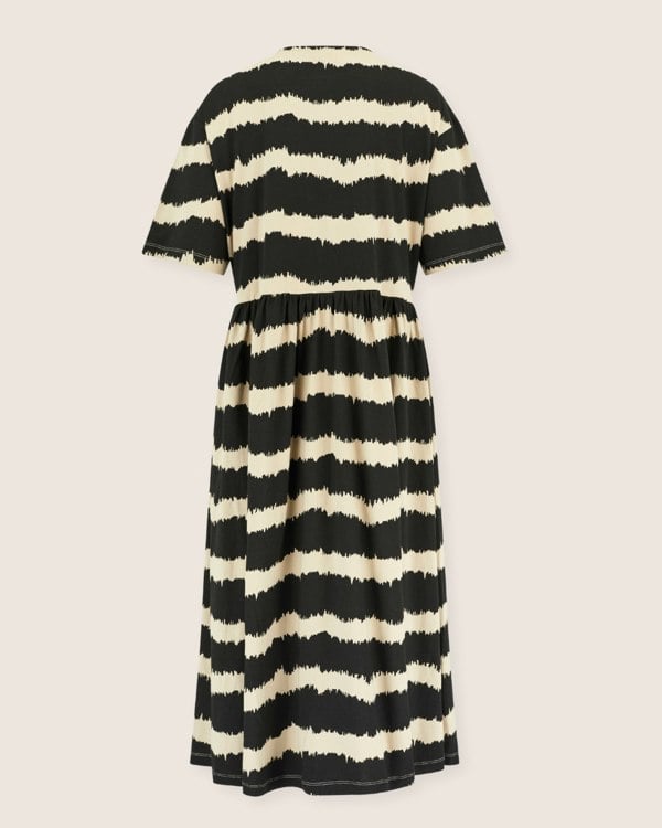 Eco friendly azo free Matilda Black Wavy Stripe Midi Dress- image 3