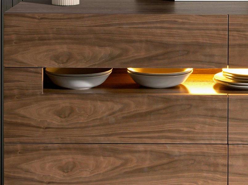 Angel Cerdá Sideboard Walnut and Polished Steel With Interior Lighting 7076