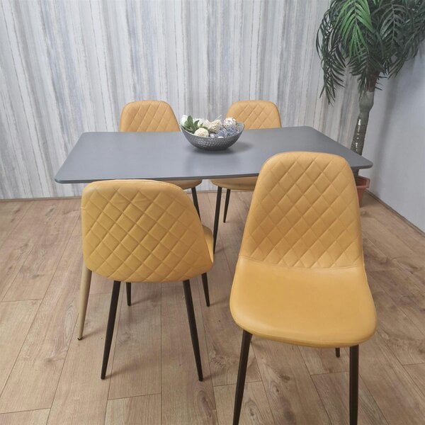 Kosy Koala Wooden Rectangle Dining Table Set Grey Table with 4 Mustard Gem Patterned Chairs