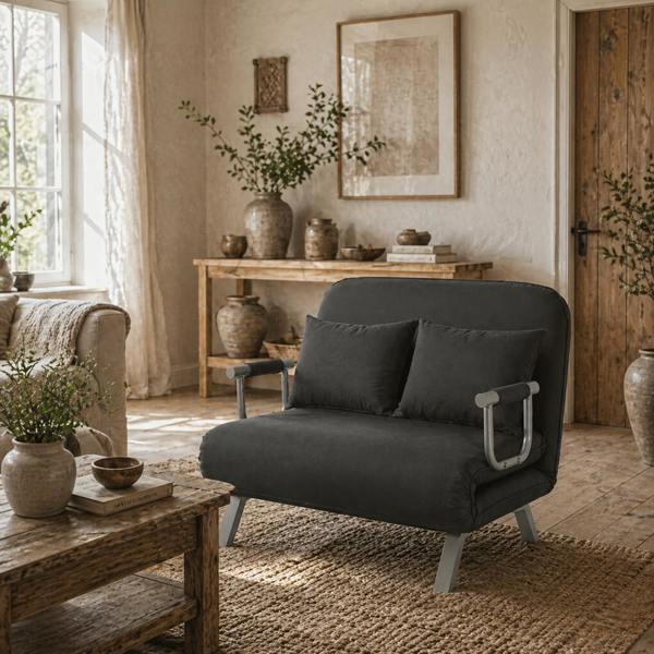 Wyld Haus Fiyo Fabric Dark Grey 2 Seater Click Clack Sofa Bed