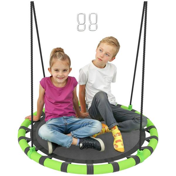 Bobobiy 100cm Diameter Kid Nest Swing Seat with Height Adjustable Ropes for Outdoor, Indoor, Black/Green