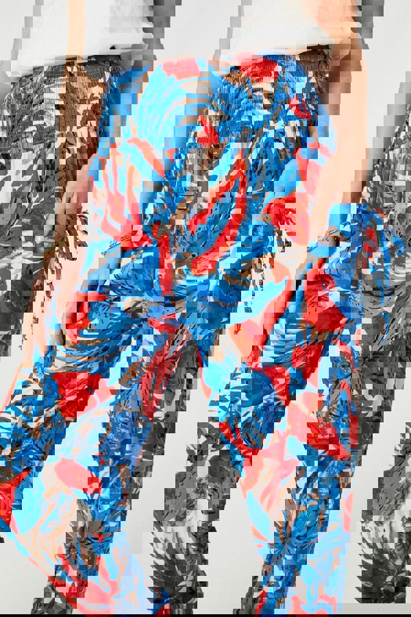 Blue | Tropical Leaf Print Harem Pants