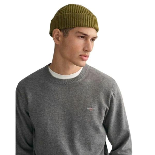 Gant Mens Cotton Crew Neck Jumper - Grey Melange - 