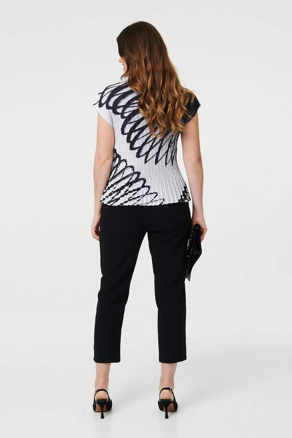 Black | Printed Cap Sleeve Pleated Top