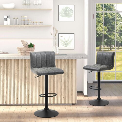 Wyld Haus Ralava Set Of 2 Faux Leather Grey Adjustable Swivel Bar Stools With Footrests