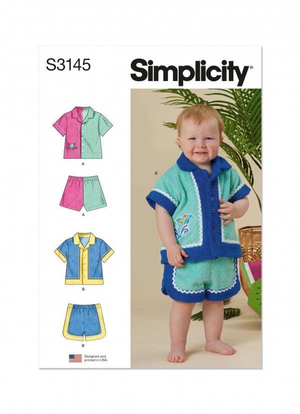 Simplicity Sewing Pattern 3145, Tops, Shirts, Shorts for Baby, A (XS-S-M-L) - Intermediate