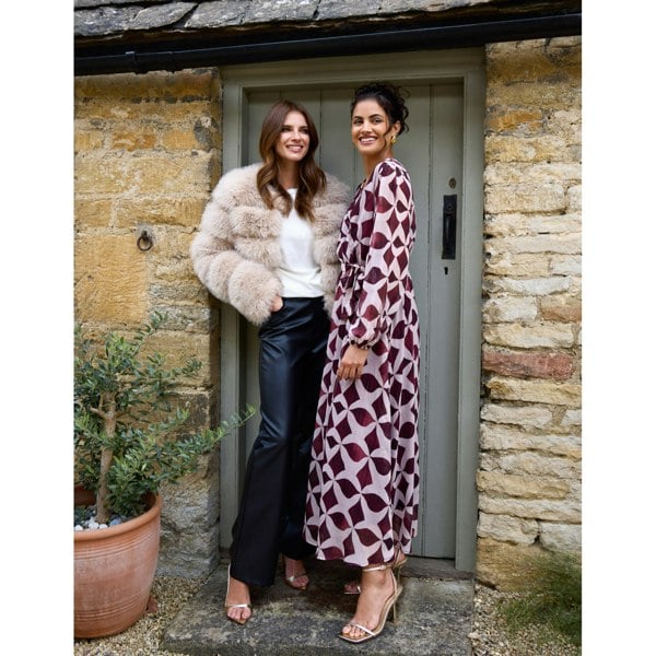 Blue Vanilla Geometric Metallic Wrap Maxi Dress