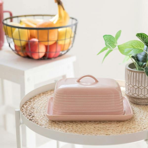 Scandi Home Paris Ceramic Butter Dish, Pink Reactive Glaze
