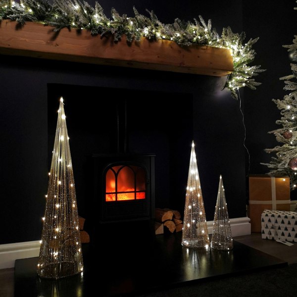 Samuel Alexander LED Tree Cone Obelisk Trio with 90 LEDs in Gold