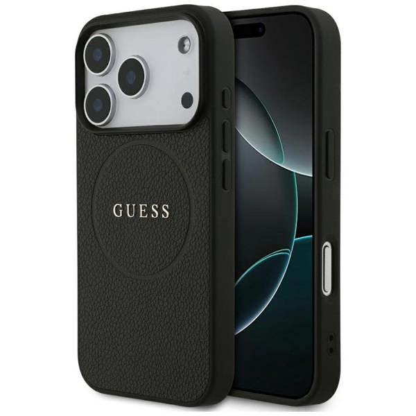 Guess Grained Ring Case with MagSafe for iPhone 17 Pro 6.3" Black - GUHMP17LPGHSMMK