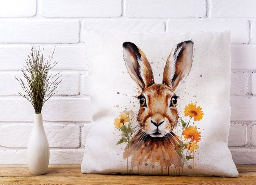 Warren Reed Watercolour Hare and Daisies Cushions